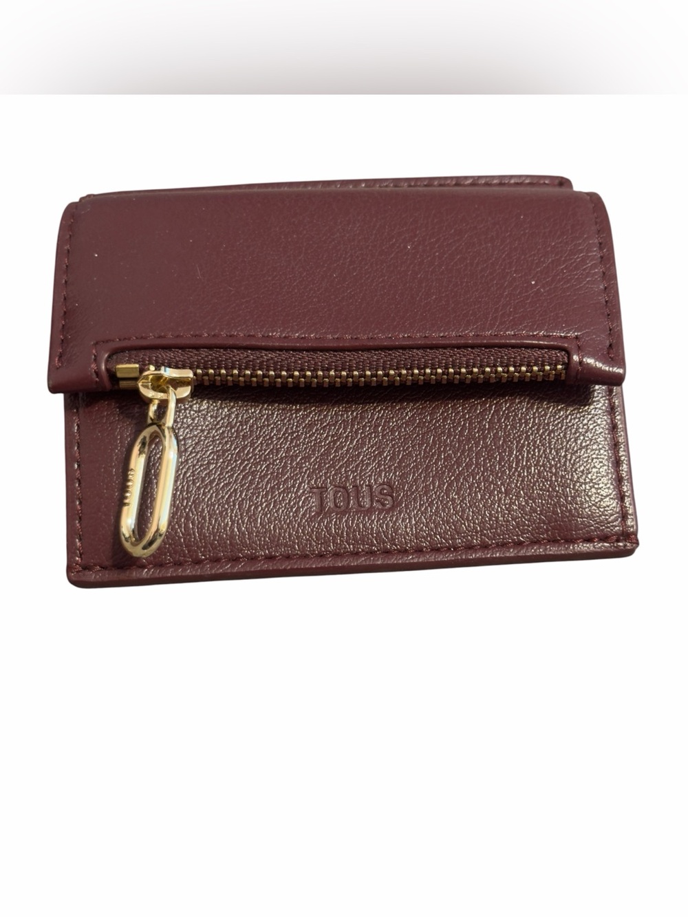 TOUS Burgundy Leather Walleti with Gold Zip Pull